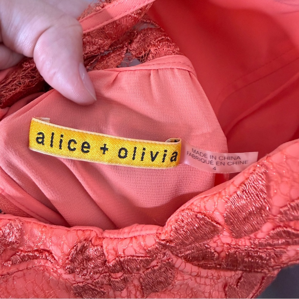 Alice + Olivia Tyler Orange Floral Lace Bustier Sweetheart Midi Dress Size 4 - Picture 6 of 6